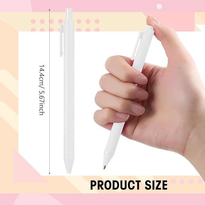 Fulmoon 25 Pcs Ballpoint Pens Bulk Retractable Comfortable Writing Pens Cute Back to School Supplies in Medium Point 1.0 mm for Teacher Student Bridal Shower Baby Shower (White)