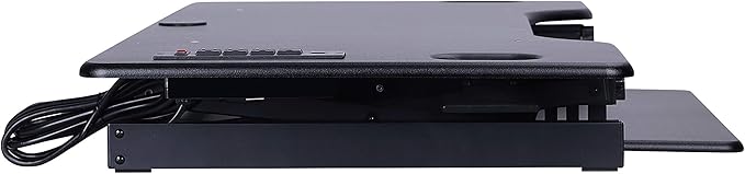 Rocelco 46" Height Adjustable Standing Desk Converter - Desktop AC USB Charger - Sit Stand Up Triple Monitor Riser - Tall Computer Workstation - Retractable Keyboard Tray - Black (R DADRB-46-ACUSB)