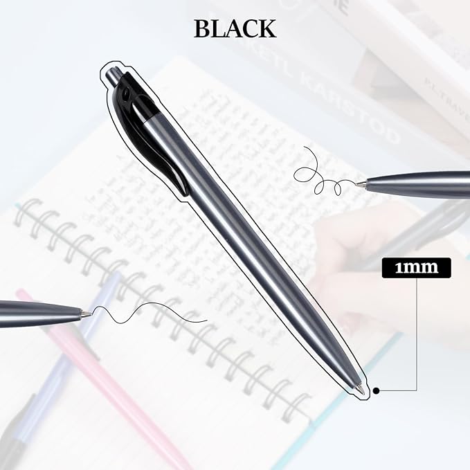 Retractable Black Ballpoint Pen for Smooth Writing 1.0mm Medium Pack of 50, Click pens with Comfort grip, Idea for Journaling, Planner, Note Taking Office School Supplies