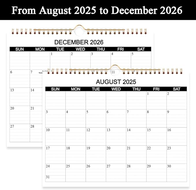 Calendar 2025-2026 - Wall Calendar 2025-26 Runs from August 2025 to December 2026, 17 Months Calendar with Thick Paper for Planning at Home or Office, 8.5 x 11 Inch, Black