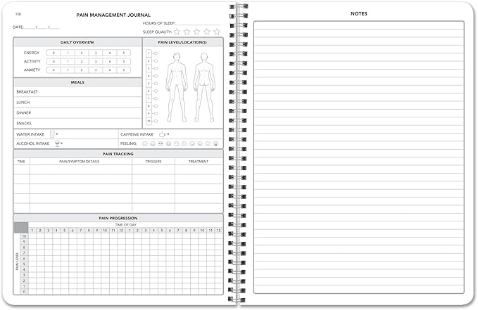 BookFactory Pain Log Book/Pain Management Logbook/Personal Medical Tracking Notebook - 100 Pages, 8.5'' x 11'', Wire-O (LOG-100-7CW-PP(Pain-Journal))