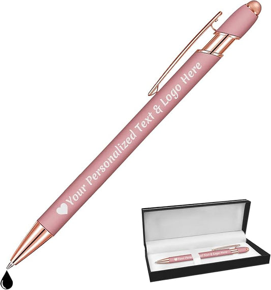 STREADVE Personalized Custom Pens Engraved Writing Pen with Name Logo, Customized Promotional Items Stylus Pen Gifts for Women Realtor Nurse Wedding Business, Rose Gold