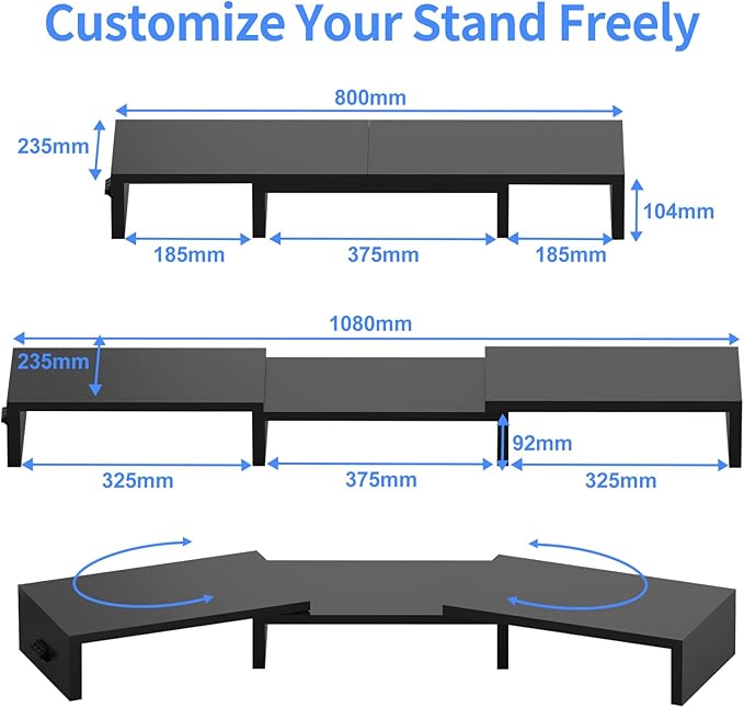 Pholiten Dual Monitor Stand Riser for 2 Monitors，Desktop Monitor Stand with Adjustable Length and Swivel Angles, Extra Long Multifunctional Stand up to 48.2" fit Computer Laptop Printer Max 44 lbs