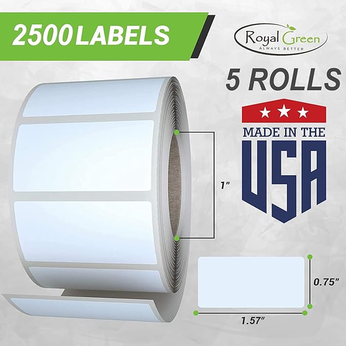 Small Color-Coding Label Roll 40mm x 19mm, 5 Rolls- 2500-Pack, Rectangular Labels Paper Stickers Bulk 1.57in x 0.75 in (Forest Green) by Royal Green