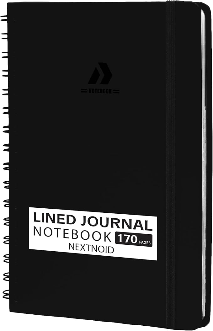 Lined Spiral Notebook Journal For Men & Women - Hardcover A5 Notebook 170 Pages, Journaling Notebooks for Work & Note Taking College Ruled Journals for Writing - Black