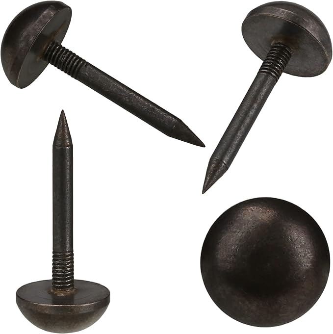 Retro Solid Pure Brass Tacks as Antique Upholstery Nails for Furniture, Decorative Push Pins for Wood,Carpet Tacks,Hardware Tacks,Cap Nails,Thumb Tacks，Brass Fasteners(1/2",12mm Black Color,20 Pcs)