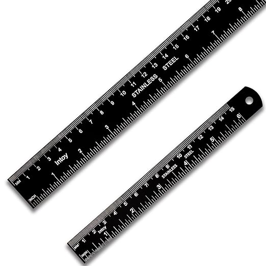 Metal Ruler Kit 12 Inch and 6 Inch, Stainless Steel Rulers with Centimeters, Millimeters, Inches and Conversion Table for Office and School, Easy to Read Metric Rule Set, 2 Pack