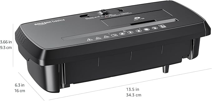 Amazon Basics 8-Sheet Strip Cut Paper, CD, and Credit Card Shredder with Auto-Off Compact, Portable Design, No Basket, Extendable Arm, Black