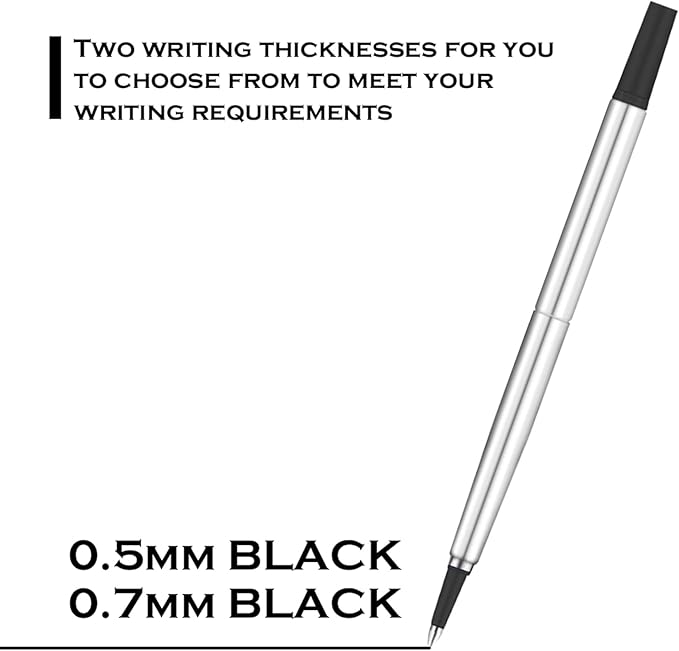 DunBong Quink Ink Rollerball, Compatible with Parker Rollerball Pens, 0.5mm Fine Point, Black Ink Refill Pack of 5, Replaceable Gel Ink Pen Refills, Smooth Writing (Black-0.5mm)