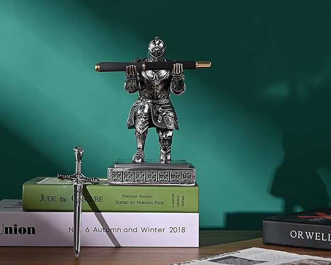 King's Guard Knight Pen Holder Pen Stand Desk Organizers and Accessories Resin Pencil Holder as Gift for Office and Home (Silver(Plating))