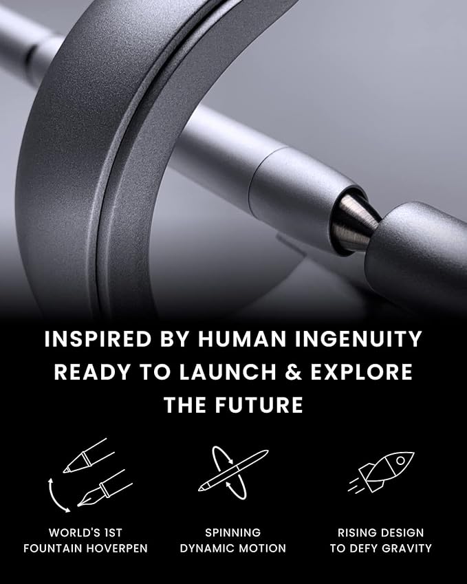 novium Hoverpen Future Edition - Luxury Metal Fountain Pen, Fine Nib, Aerospace Metal, Futuristic Desk Pen, Free Spinning Executive, Signing Pen (Frost Silver)