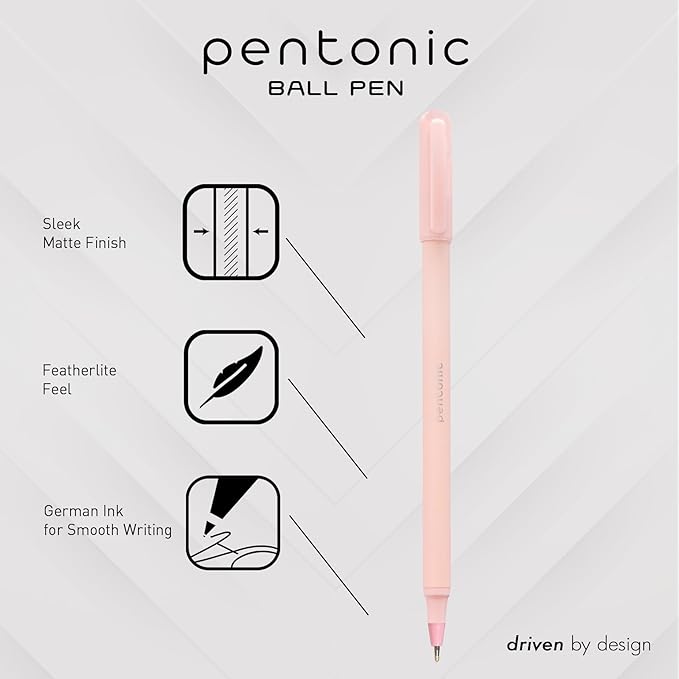 Pentonic Ballpoint Pens, 10 Count, Frosted Pale Pink Barrel with Red Ink, 0.7 mm Fine Point, Smooth Writing For Journaling & Note Taking (PEN13087)