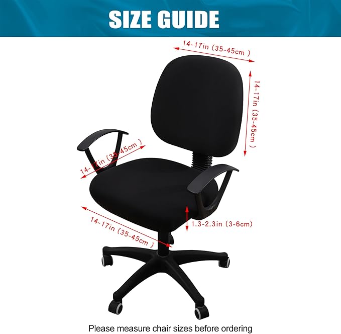 Smiry Stretch Printed Office Computer Chair Covers, Universal Washable Removable Desk Rotating Chair Slipcovers Protector, Seat + Backrest Cover - Black