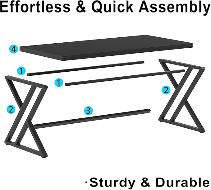 LVB Black Computer Desk, Modern Gaming PC Writing Desk for Home Office, Metal Computer Study Work Table for Bedroom, Industrial Executive Student Simple Workstation Desk, 55 in, Black Oak