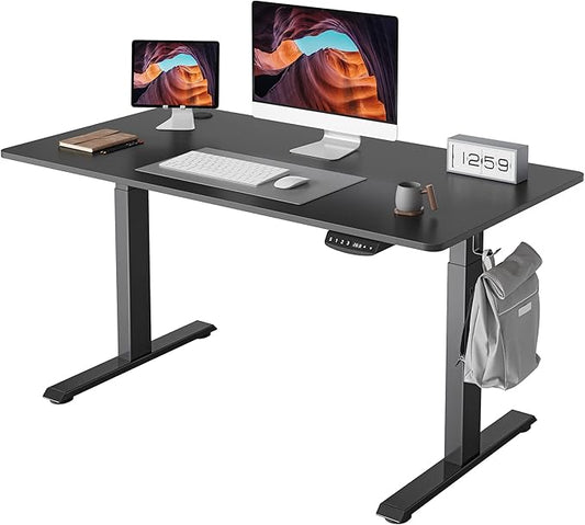 FEZIBO One-Piece Standing Desk Adjustable Height Stand up Home Office Desk, 48x24 Inch Electric Standing Computer Desk, with 4 Memory Presets, Fixable casters, Black