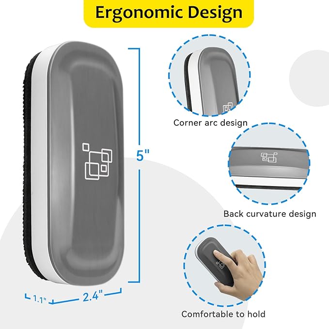 maxtek Dry Erase Eraser, Magnetic White Board Erasers - 2 Pack, Glass Whiteboard Eraser for Office and School Supplies (Gray)