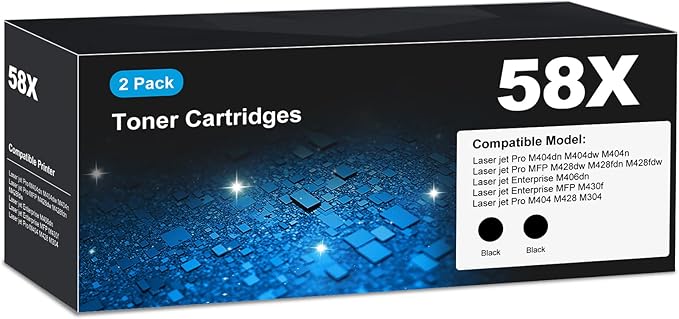 CF258X 58X Toner Cartridges Black (2-Pack) for HP 58X 58A CF258A, Laser Jet M404dn M428fdw Toner Cartridges, CF258 for Laser Jet Enterprise M404dn M404dw M404n M428dw M428fdn MFP M304 M406dn M430f