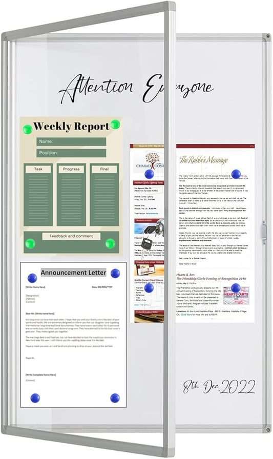 Lockable Magnetic Whiteboard Enclosed Bulletin Board – 36x24 Inch Aluminum Frame Notice Board with Acrylic Door Wall-Mounted Dry Erase Display for Home, Office, School & Lobby