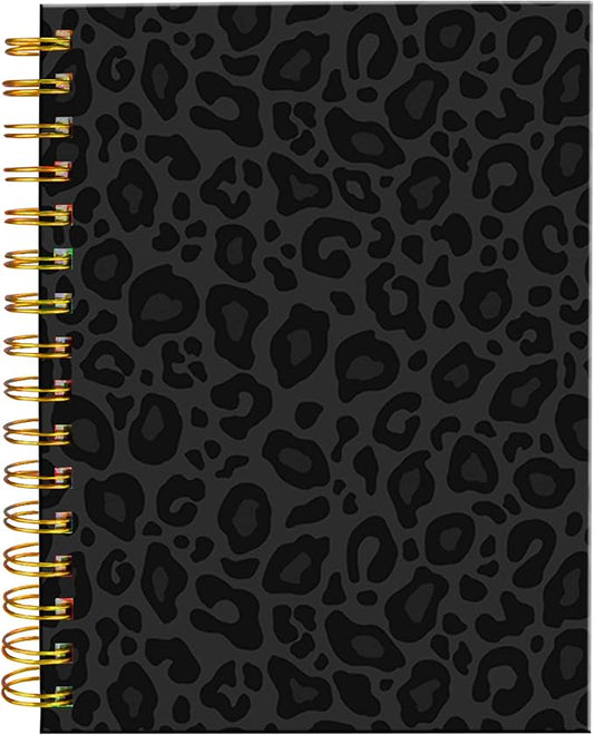 iampanda Spiral Journal Notebook,Strong Twin-Wire Binding with Premium Paper for Girl Women,Cool Cheetah 60 Sheets A5 College Ruled Notebook/Journal,Perfect for School Office Home Gifts,Black Leopard