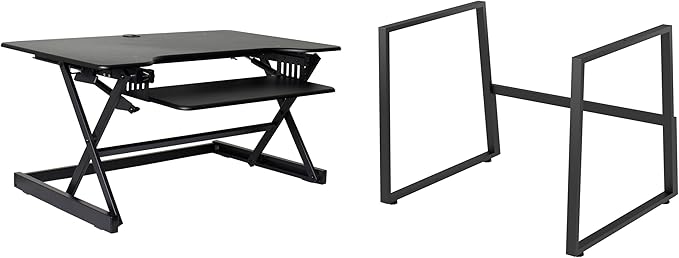 Rocelco 40" Large Height Adjustable Standing Desk with AC Outlet USB Charger and Floor Stand BUNDLE - Tall Dual Monitor Riser Computer Workstation - Keyboard Tray - Black (R DADRB-40-ACUSB-FS2)