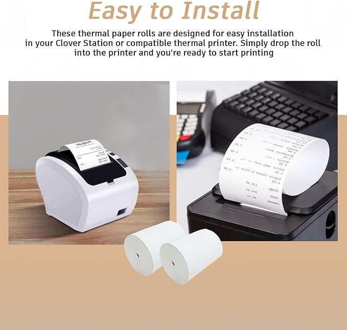 3 1/8 x 190 Thermal Receipt Paper Rolls For Most POS Systems and Receipt Printers, Compatible With Clover Station, Square Station, Toast Station, TM-T88, TSP Series (30 Rolls)