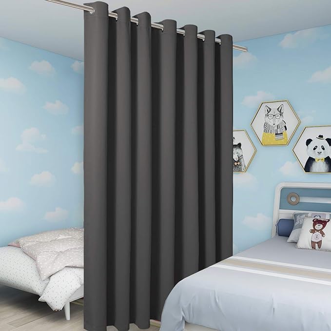 BONZER Extra Wide Room Divider Curtain Total Privacy Wall Grommet Top Thermal Insulated Blackout Curtains for Slide Window, 96L x 120W Inch (8L x 10W ft), 1 Panel, Dark Grey