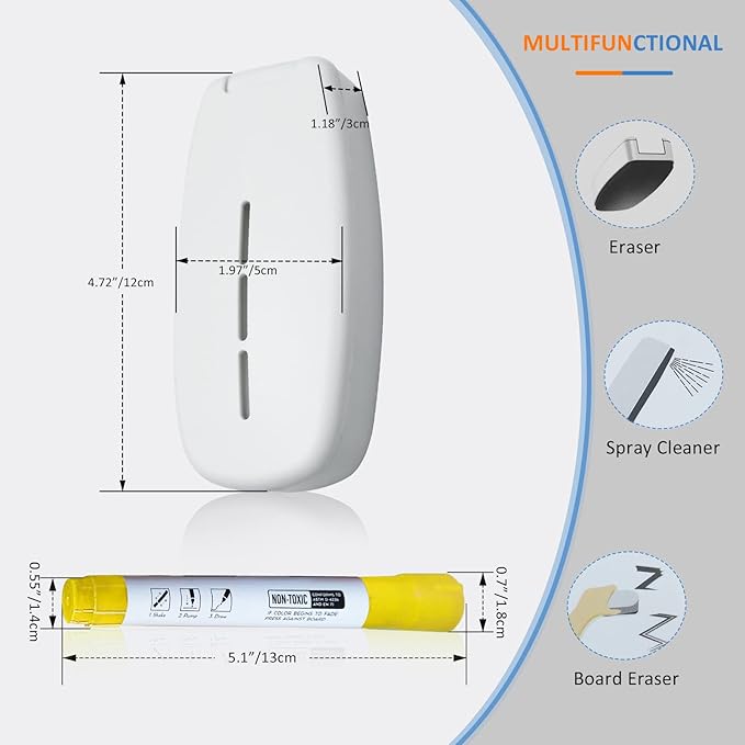 Dry Erase Markers for Black Glass Board, 2-in-1 Magnetic Chalkboard Spray Eraser & Washable Reversible Dual Tip Liquid Chalks - Bullet & Fine Point for Window Acrylic Refrigerator