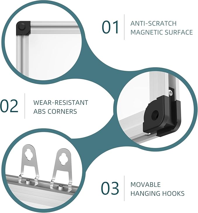 Magnetic Dry Erase Whiteboard - 46 x 33 Inch White Board - 4 x 3 Large Wall-Mounted Board with Silver Aluminum Frame, 1 Magnetic Eraser, 2 Pens, Detachable Marker Tray, 6 Magnets