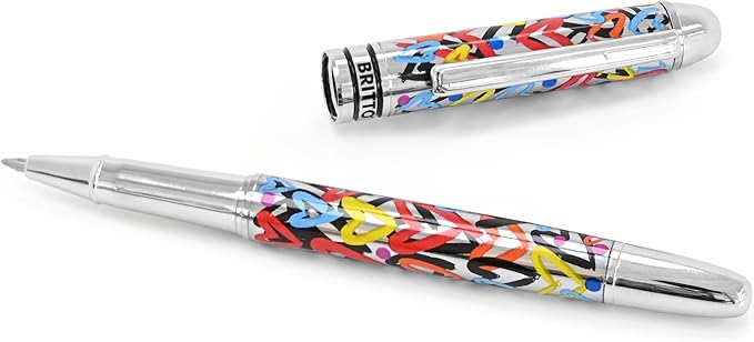 Britto Premium Rollerball Pen - Extra Fine Point with 0.5mm Premium-Grade Refillable Liquid Black Ink, Smooth Precision Writing & Quick Drying Pen for Journaling (Japanese, Brush Hearts)