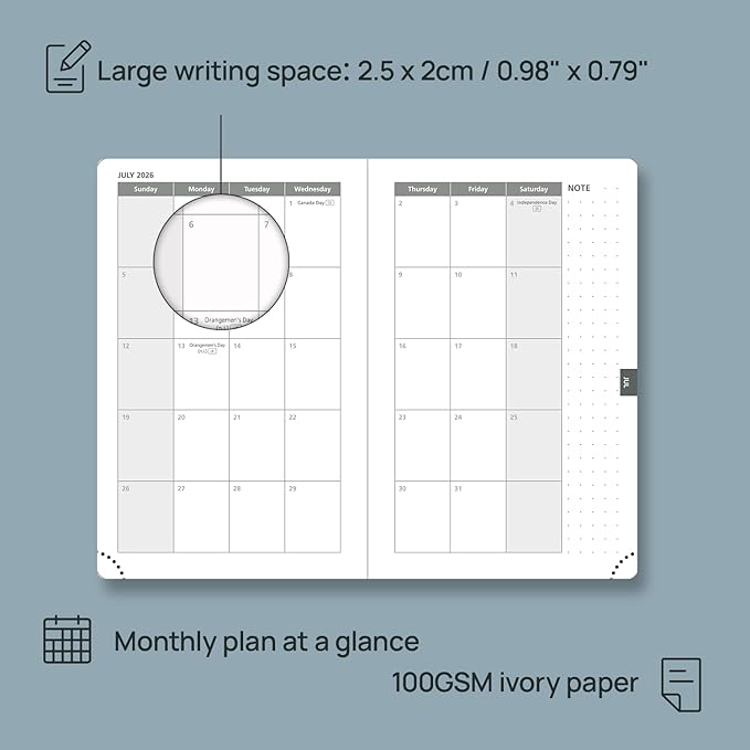 POPRUN Weekly Planner 2026 Pocket Size Calendar (4" x 6.25") 12 Months Notebook with Horizontal Layout, Leather Soft Cover, Inner Pocket, 100GSM Thick Paper, Pen Holder - Lilac