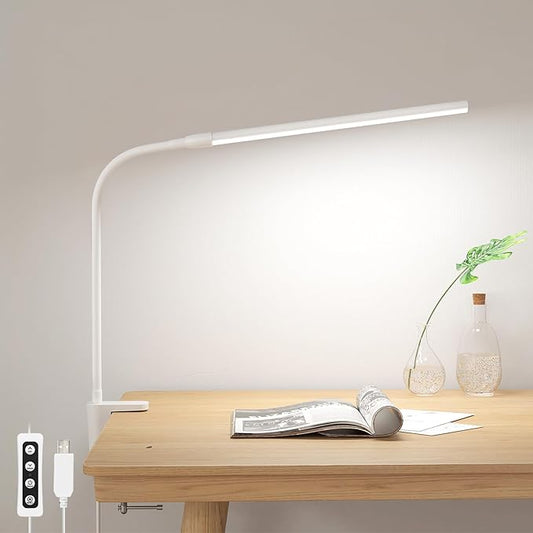 Lepro Small Desk Lamp with Clamp, LED Reading Lamps with 450LM, 3 Color Modes 10 Brightness, Dimmable USB Clip on Desk Light with Gooseneck Swing Arm for Nail, Home Office and Dorm (White)