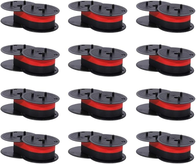 Bigger Replacement for Porelon 11216 Universal Twin Spool Calculator Ribbon for Nukote BR80c, Sharp EL-1197PIII, Dataproducts R3027, Casio DR-210R, Canon MP11DX MP25DV, Black and Red, 12 Pack