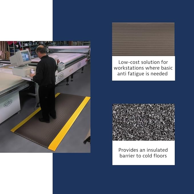 Notrax 410 Airug® 3' x 5' x 5/8" Anti Fatigue Mat, Enhanced Slip Resistance with Beveled Edges and Ribbed Surface, Ideal for Industrial and Commercial Workplaces, Black/Yellow, 410S0535BY