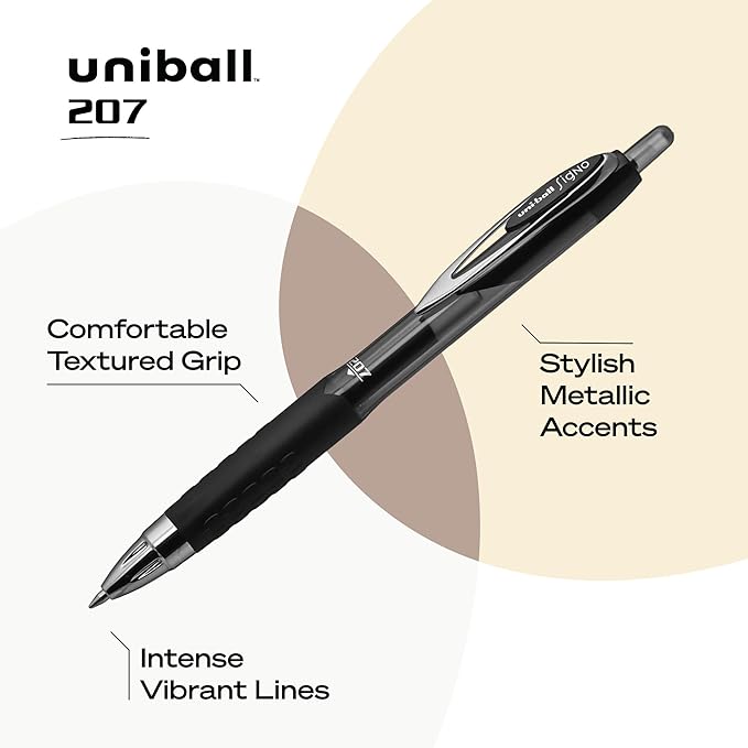 uni-ball 207 Retractable Gel Pens, Medium Point (0.7mm), Black, 36 Count