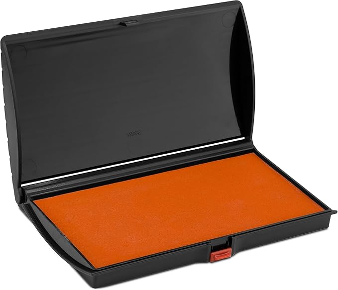 Large Premium Orange Ink Stamp Pad - 3" by 6" - Quality Felt Pad - Case with Closing snap