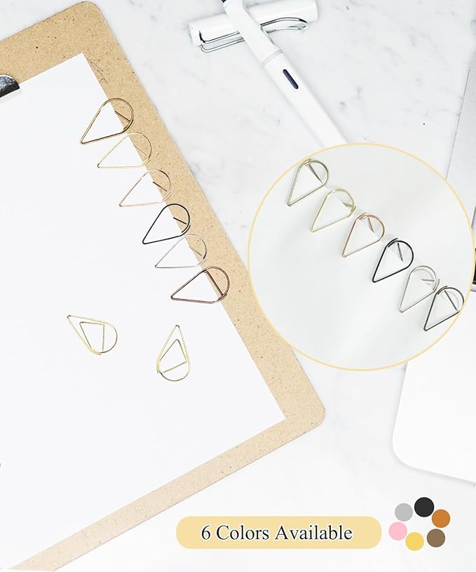 200 Pcs Teardrop Paper Clips Bulk,Stainless Steel Rust-Resistant Paperclips for Wedding Invitations, 3X Stronger Hold with Mirror Polish (Gold, 1inch)