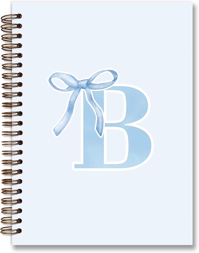 Initial B Notebook Journal,Personalized Teen Girl Gifts,Coquette Trendy Preppy Blue Bow Spiral Notebook,Monogrammed Gifts for Women Teen Girl,College Ruled Hardcover Spiral Notebook 5.5 x 8.3