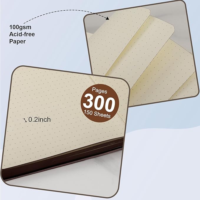 300 Pages Leather Dotted Journal Notebook,Softcover Leather Dotted Journal Notebook for Women Men,300 Pages Notebook for Travel,Business,Work,Office,School Note Taking,5.7'' X 8.3'',pink