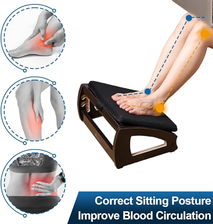 StrongTek Wood Ergonomic Footrest - 4-Angle Adjustable Foot Stool for Desk, Office Footrest, Anti-Slip Foot Stand for Under Desk, Enhances Posture, Promotes Blood Circulation, Easy Assembly (Espresso)