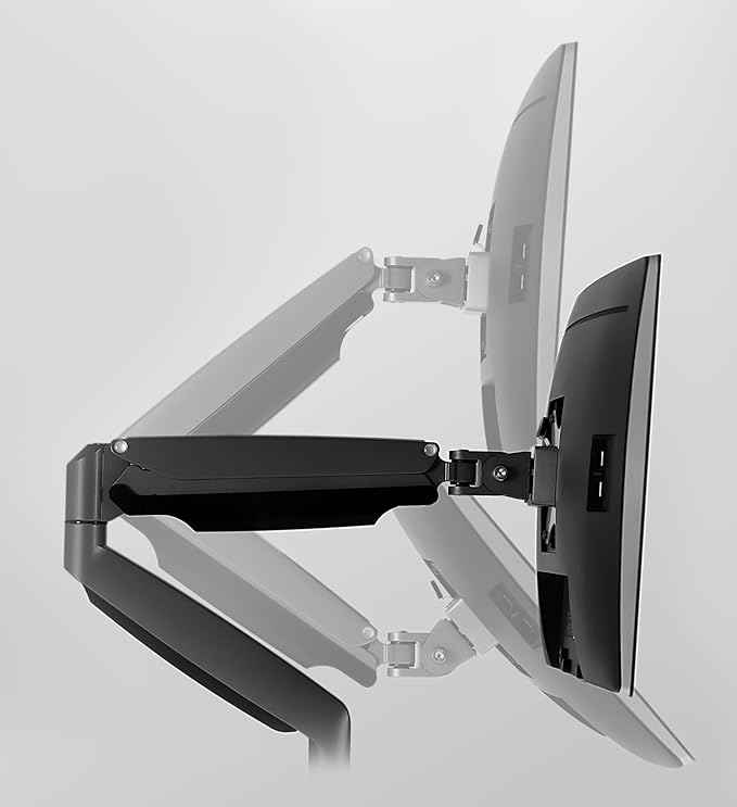 Mount-It! Dual Monitor Arm Mount | Desk Stand | Two Articulating Gas Spring Height Adjustable Arms | Fits 2 x 24 27 29 30 32 Inch VESA 75 100 Compatible Screens | C-Clamp and Grommet Bases (Black)