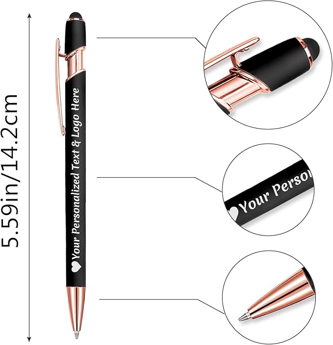 STREADVE Personalized Custom Pens 20 Engraved Writing Pen with Name Logo, Customized Promotional Items Stylus Pen Gifts for Men Women Realtor Nurse Wedding Business, Black