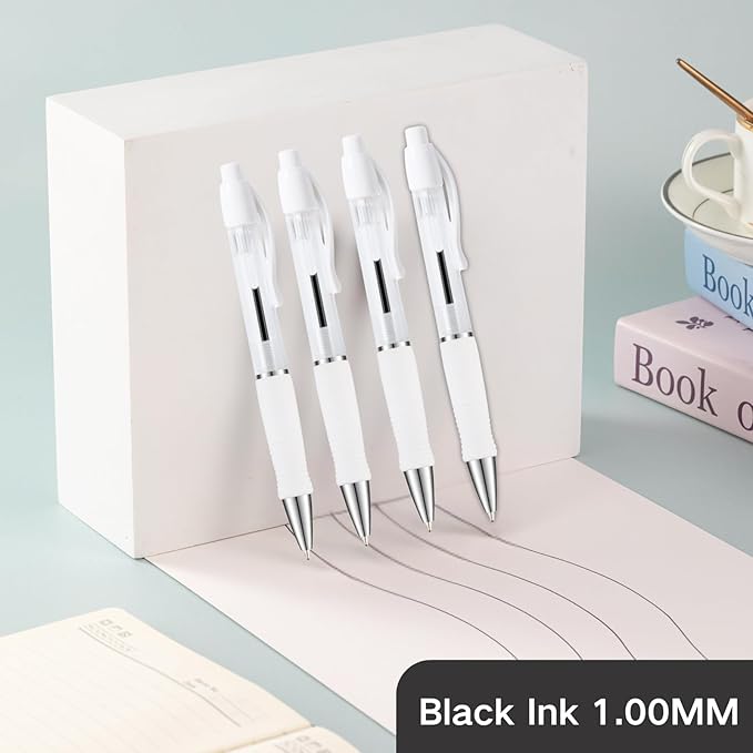 BallPoint Pens Bulk, 100 Pack White Barrel (BLACK Ink), No Bleed Black Ink with soft Grip, Click Pens for Office Home and School, Retractable Ballpoint Pens, Medium Point, 1.00MM Smooth Writing