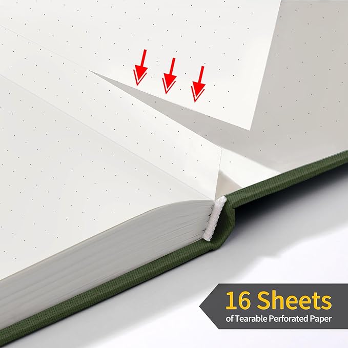 Annecy Numbered Bullet Dotted Journal Notebook, Medium 5.5x 8.25, 160 Pages 100GSM Writing Paper, A5 Deep Green Linen Cover