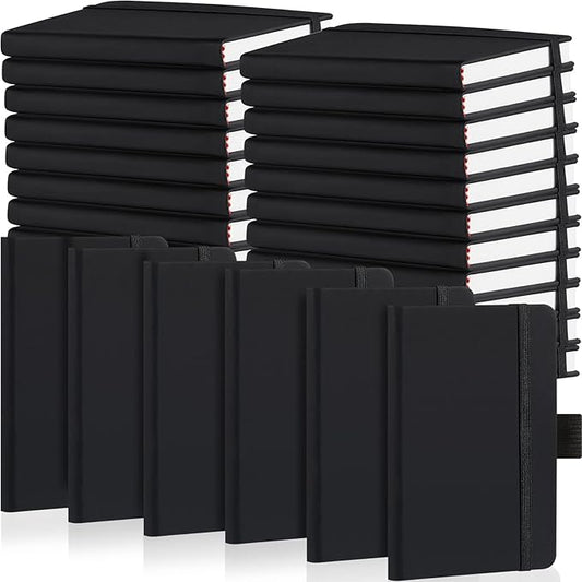 40 Pieces Small Notebooks A6 Pocket Journals 3.5 x 5.5 Inch Small Leather Notebook Mini Ruled Lined Journal with Elastic Band Pen Holder Page Marker Ribbons (Black)