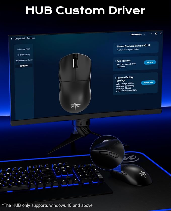 VGN F1 Pro Max Lightspeed Wireless Gaming Mouse with Dual-Mode 2.4G/Type-C Wired - 25K Sensor - 26,000 DPI - 55g Lightweight - 6 Programmable Buttons - Up to 200h Battery Life for PC/Mac- Black