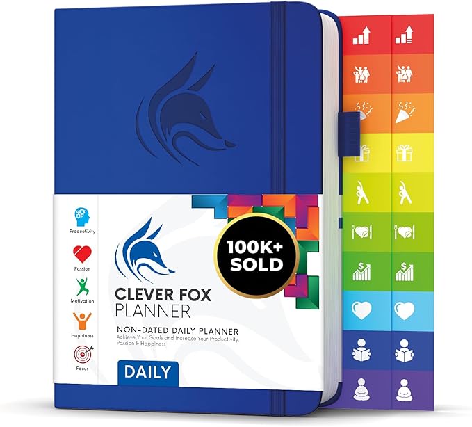 Clever Fox Daily Planner – Undated Planning Notebook with Hourly Schedule & To-Do List – Personal Day Task & Work Organizer, 6 Months (Royal Blue)