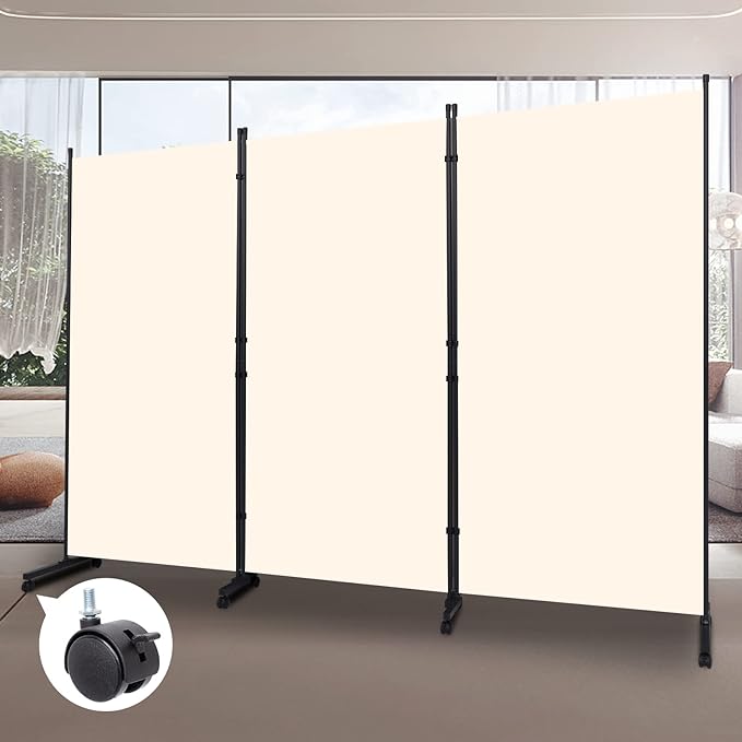 Room Divider Folding Privacy Screens with Wheels, 6FT Tall Divider for Room Separation, 3 Panel Movable Room Partitons and Dividers, Indoor Room Dividers Panel with Non-See Through Fabric for Office