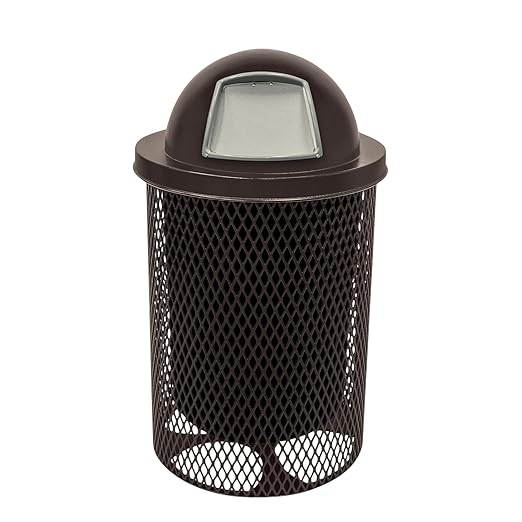 RDT-BRW Heavy Duty 32 Gallon Round Trash Receptacle, Liner Included, Brown with Black Dome, Made in America