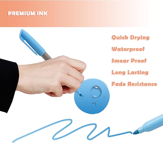 Permanent Markers 72 Assorted Colors - Waterproof Colored Pens Set 45 Fine Tip, 8 Ultra Fine, 8 Chisel Tip, 6 Neon, 5 Metallic Markers Home Office School Supplies for Kids, Adults Coloring