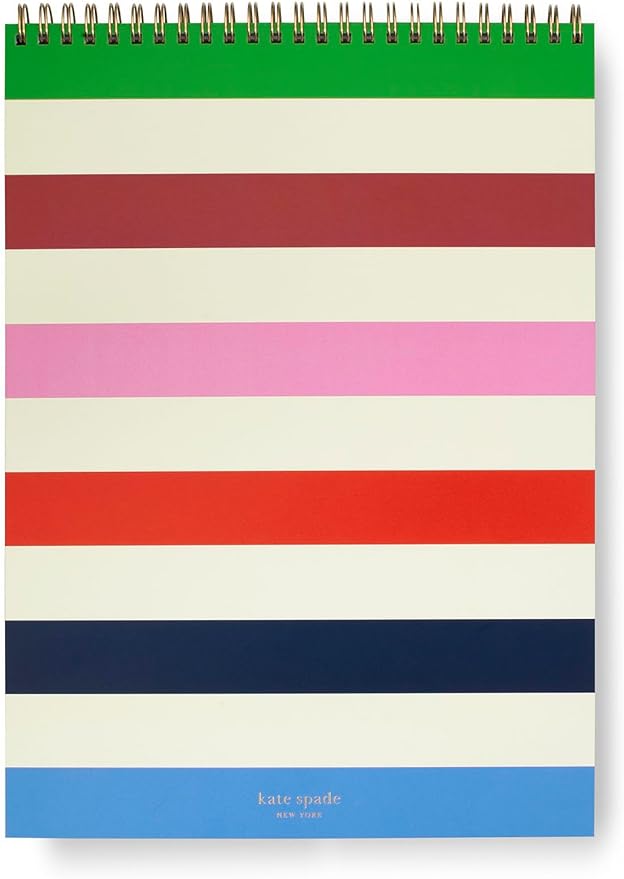 Kate Spade New York Large College Ruled Notebook, Top Spiral Notebook with 160 Pages, 11.75" x 8.5" Writing Pad, Adventure Stripe